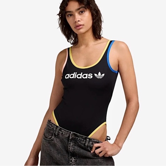adidas Tops - Adidas Black Bodysuit with Multicolor Accents